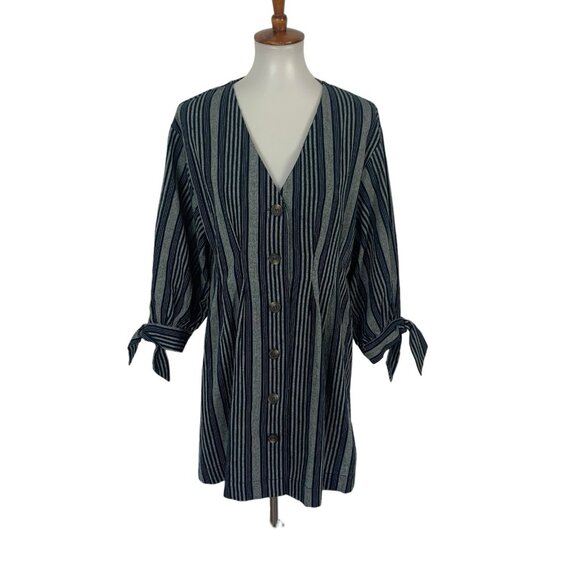 Umgee Dress Medium Striped Blue Long Sleeve Tunic Boho Festival - Picture 1 of 6